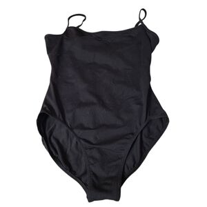 Petite For Mirella Black Bathing Suit Size PLarge Criss Cross Back Lined Chest